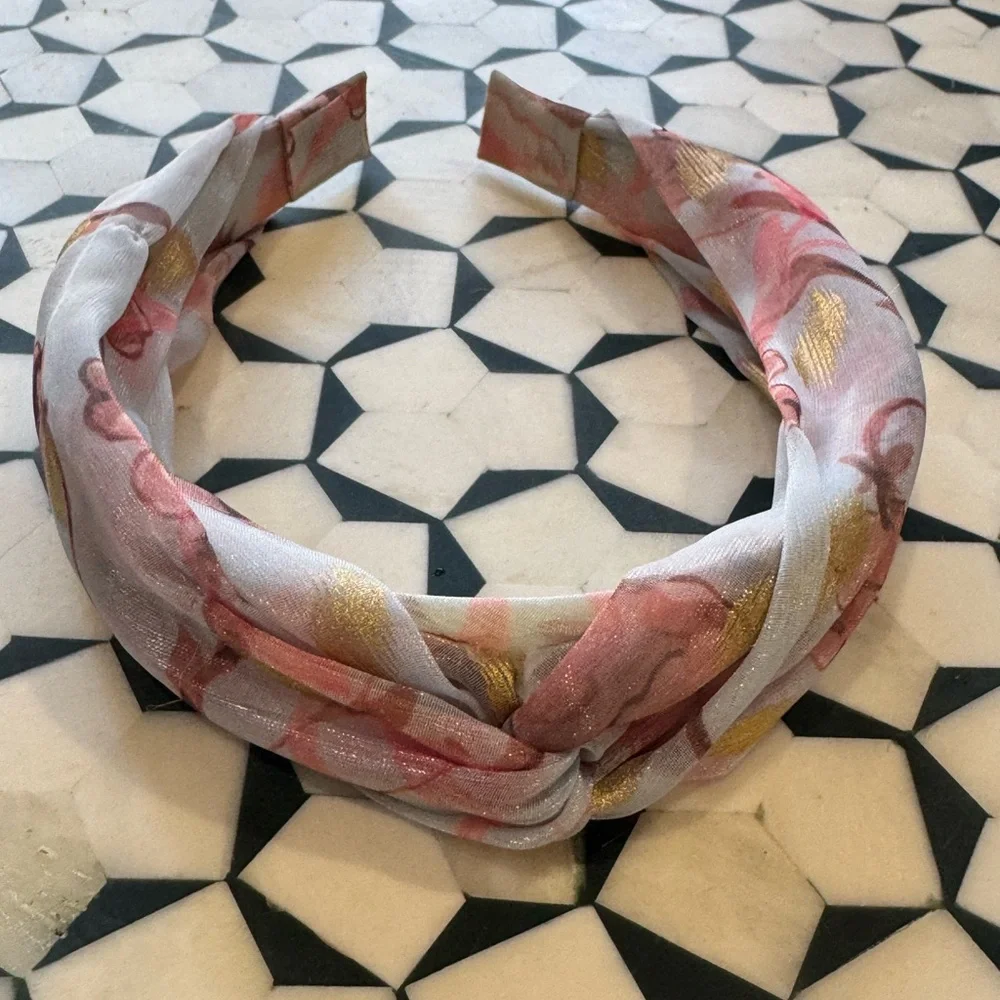 Anthropologie Floral Twist Headband in Light Blue, Pink & Gold NWOT - Picture 5 of 5